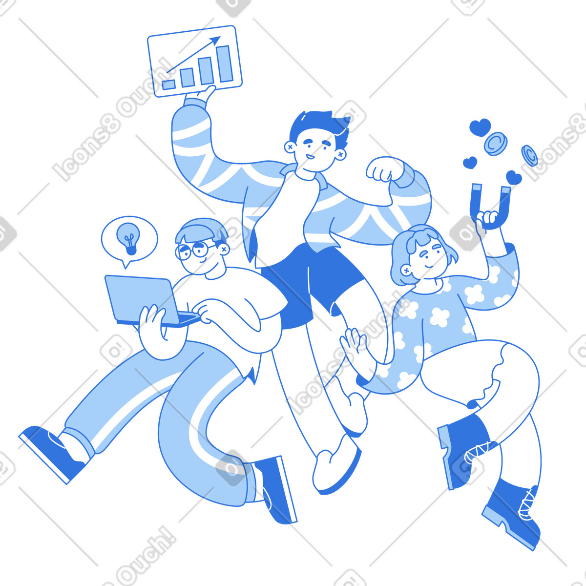 Successful marketing team working together illustration in Sky style download in PNG, SVG