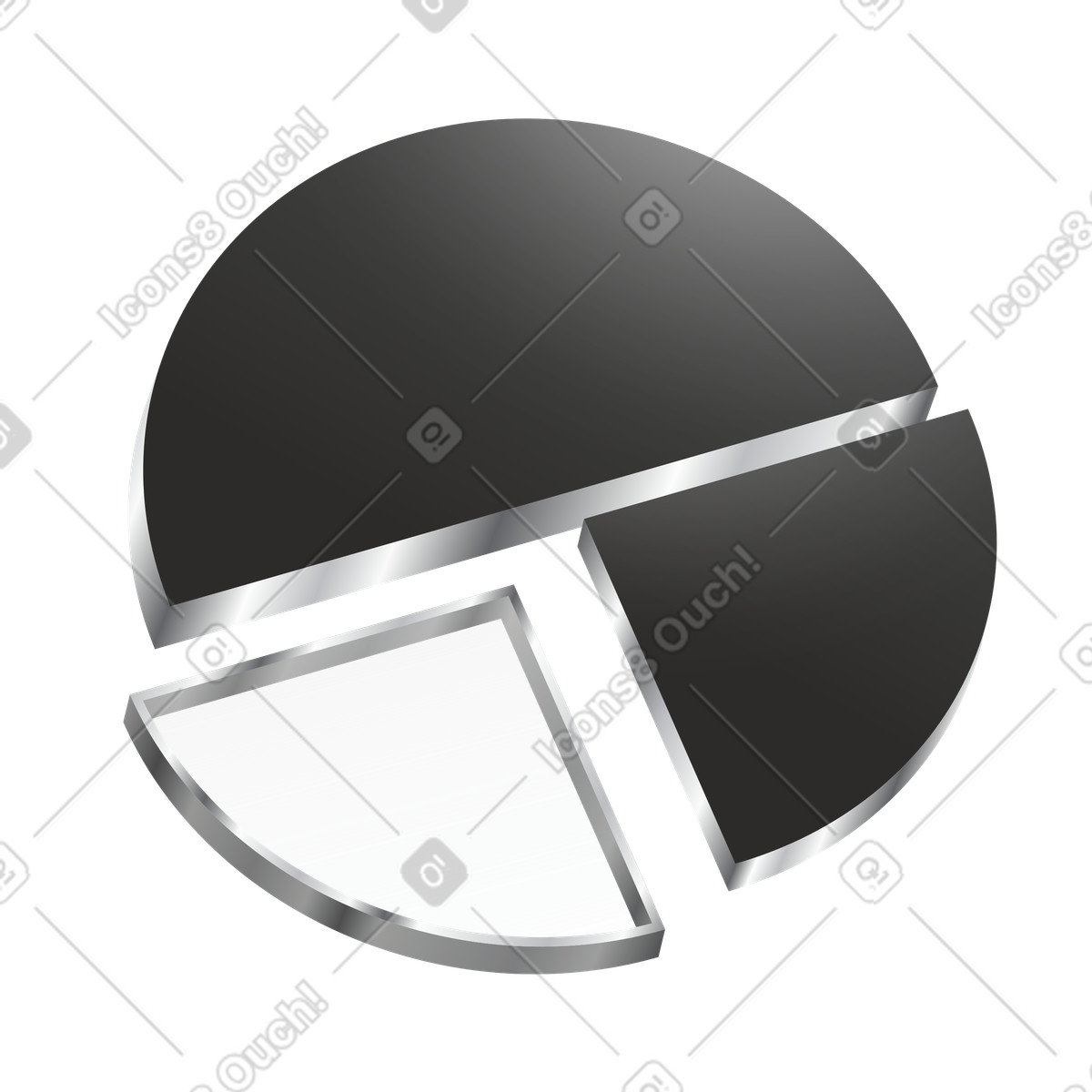 Metallic pie chart, Business analytics and reporting, Statistics comparison illustration in Token style download in PNG, SVG