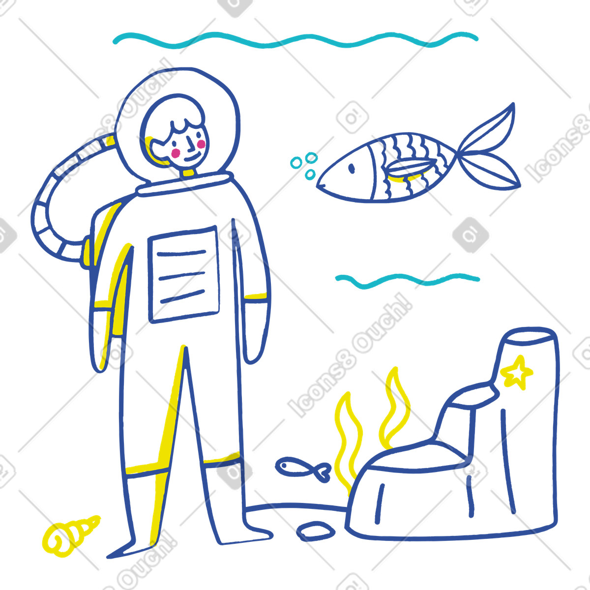 Uomo in piedi sott'acqua muta da sub illustrazione stile Lime scarica PNG, SVG