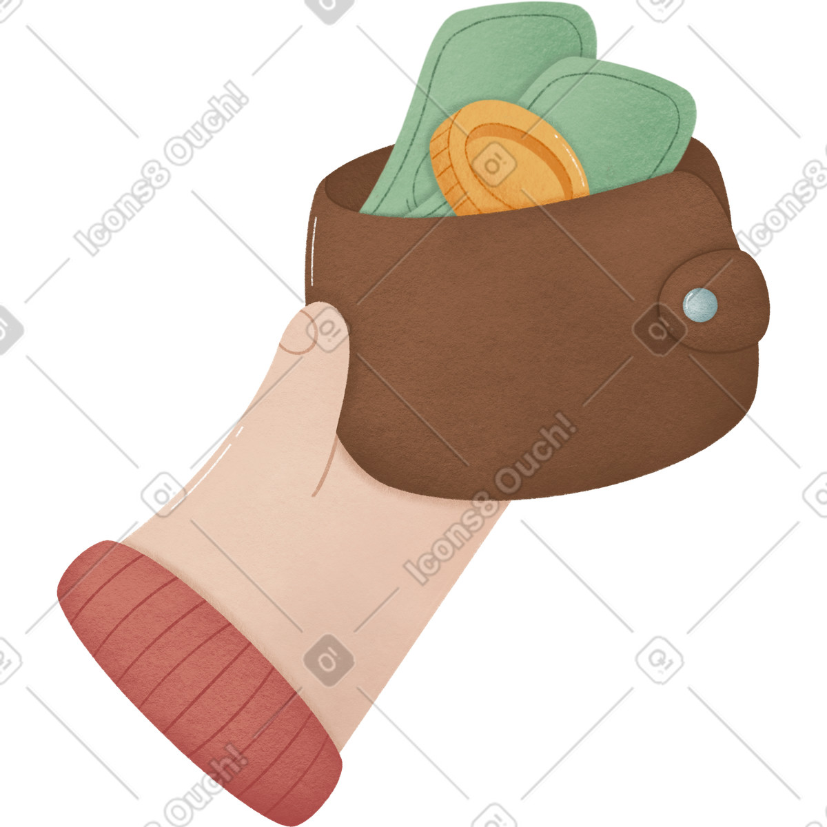 Woolly スタイルの Hand with a wallet of money のイラストをPNG、SVG形式でダウンロード