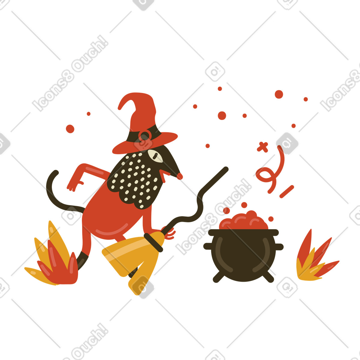 Illustration Sorcière avec manche à balai dans le style Arabica télécharger aux formats PNG, SVG