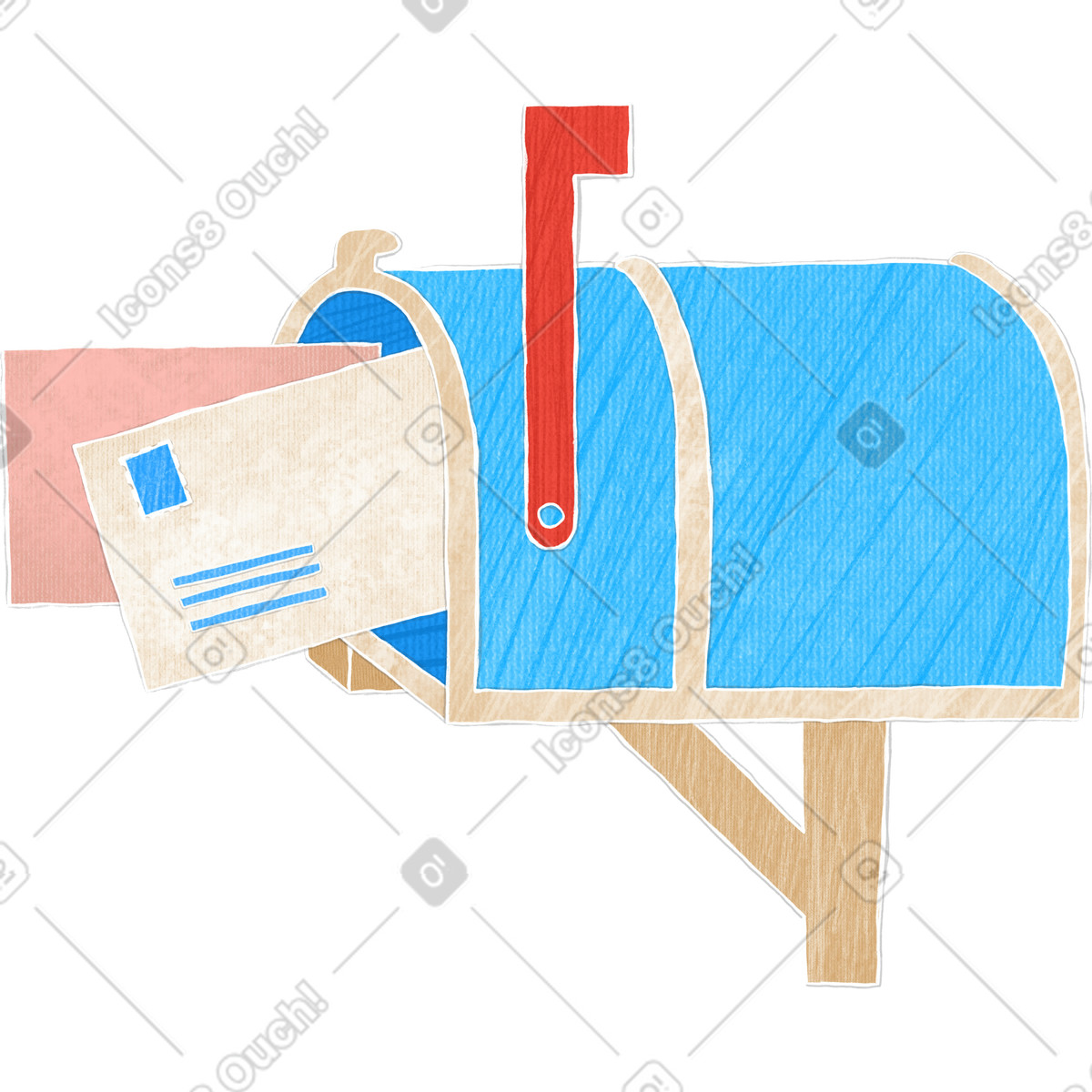 Blue mailbox with letters illustration in Crafty style download in PNG, SVG