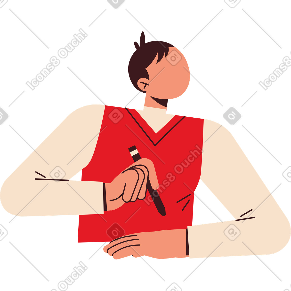 下载 Folks 风格的 年轻人拿着笔抬头看 插画，支持 PNG、SVG 格式