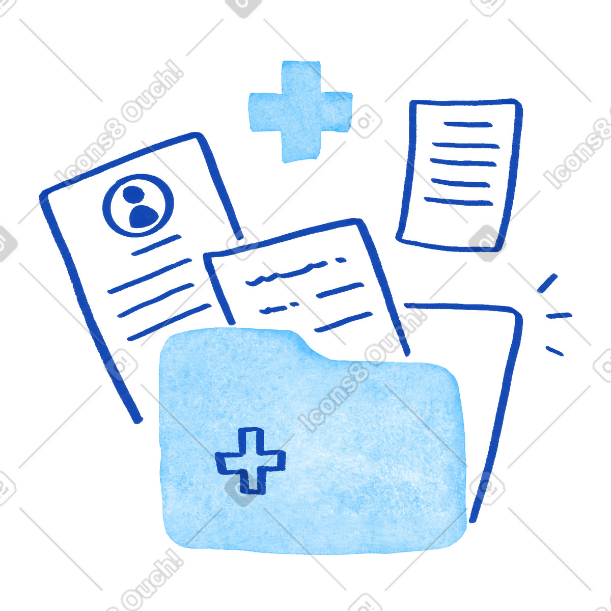 Health information folder with cross icon and clinical record sheets illustration in Tint style download in PNG, SVG