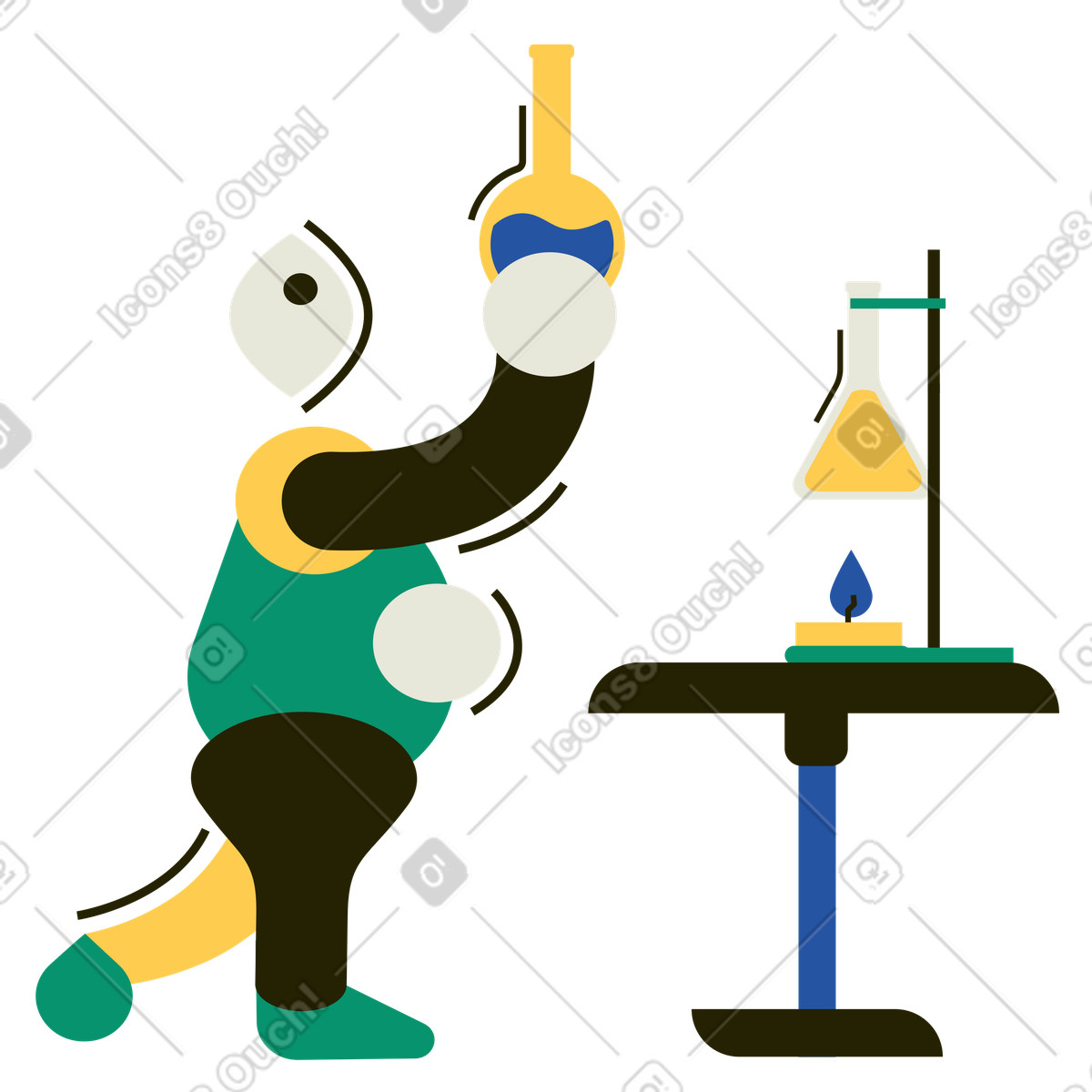 Spot スタイルの フラスコを使って実験室実験を行う化学者 のイラストをPNG、SVG形式でダウンロード