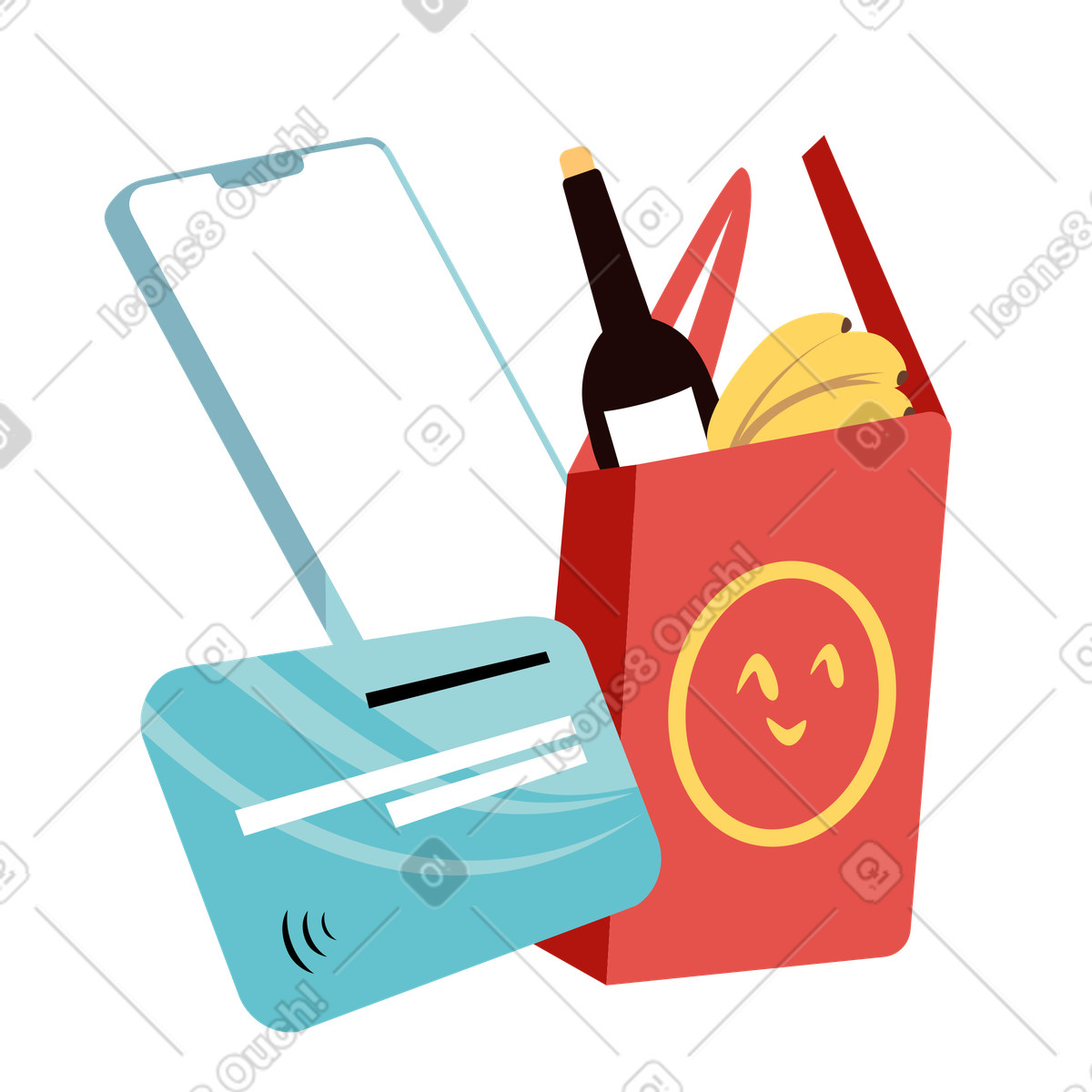 Smartphone with grocery delivery box, Online shopping convenience illustration in Lagom style download in PNG, SVG