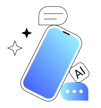 A smartphone with chat bubbles and AI icon - Azure style illustration