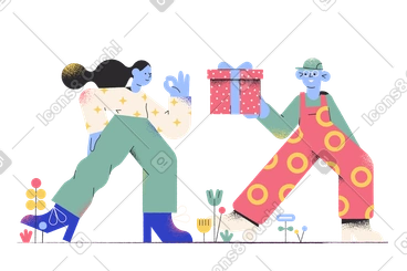 Man delivering gift to a woman PNG, SVG