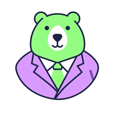 A bear's head is prominently displayed, wearing a formal suit and a tie. The suit is well-tailored, with a crisp collar and lapels. The tie is neatly knotted at the bear's throat, adding a touch of elegance. The bear's expression conveys a sense of distinction and confidence. The background is soft, allowing the focus to remain on the bear's head and attire. The overall composition highlights the blend of the animal's features with formal attire.