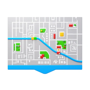 A stylized map with a highlighted route showing an Uber ride through an urban area