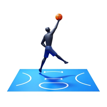 A 3D illustration focusing on the shadow of a player mid-swing on the court