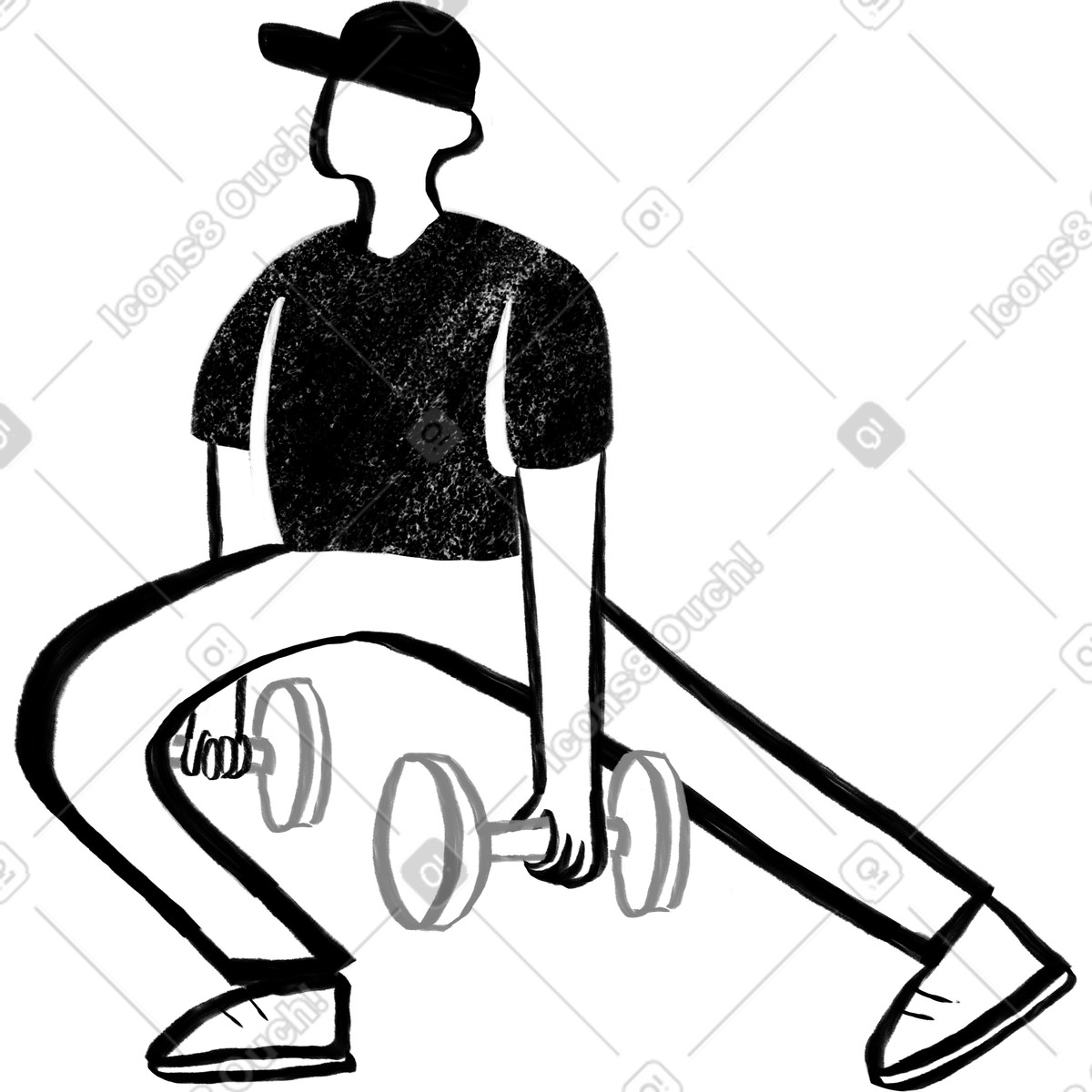 Schwarz-weißer mann mit mütze macht übungen gewichten-Illustration im Company-Stil als Download in PNG, SVG