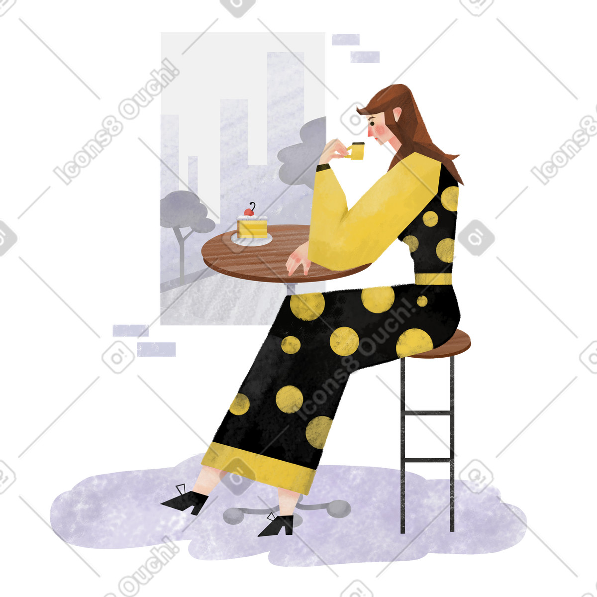 Coffee break at cafe, Log out or end of work session illustration in Family style download in PNG, SVG