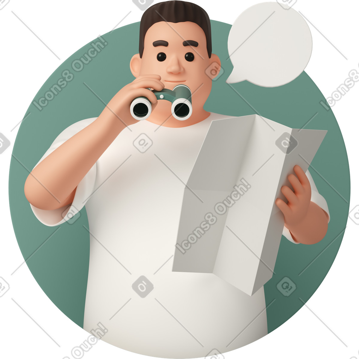 Иллюстрация Man holding binoculars and map в стиле 3D Casual life — скачать в форматах PNG, SVG