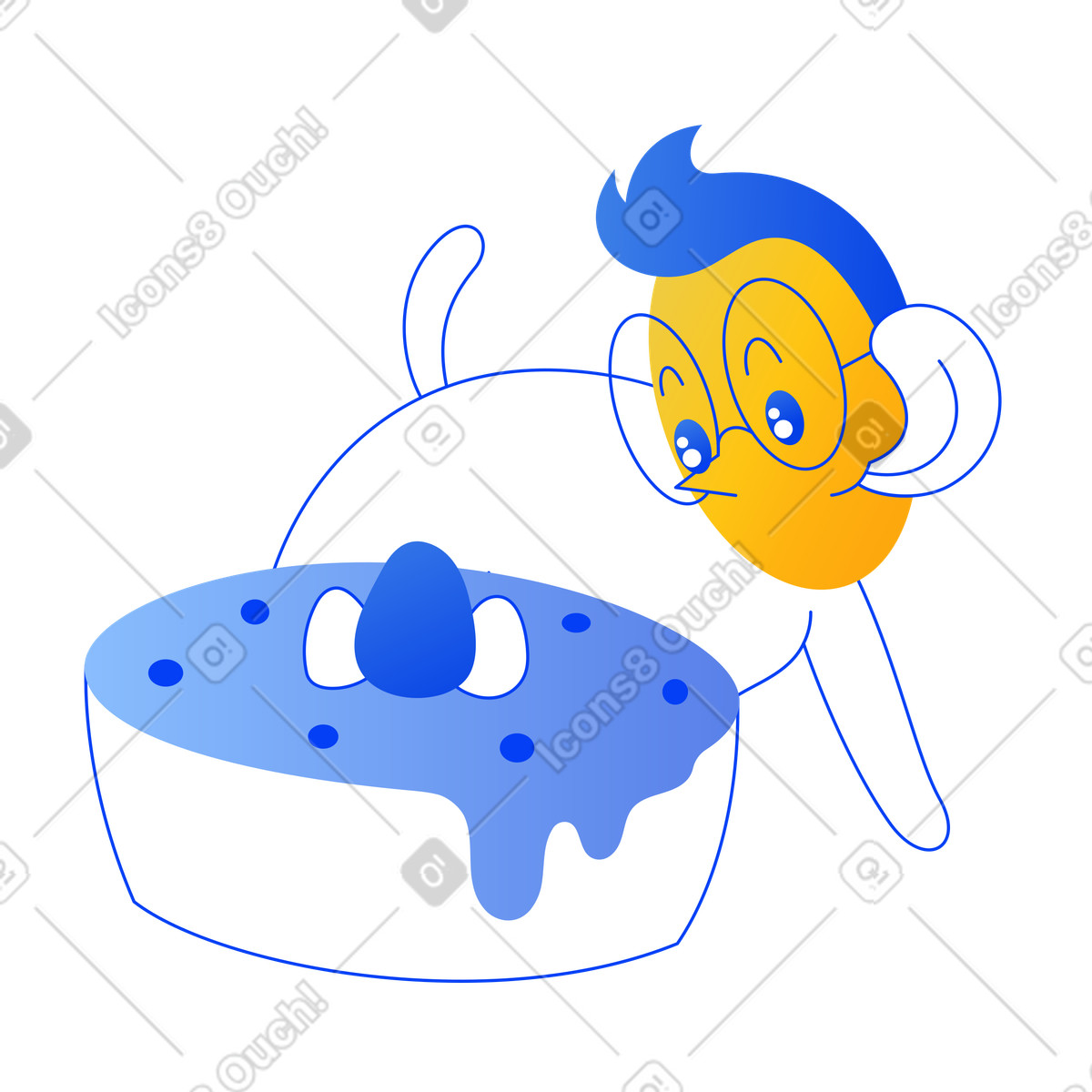Illustration Le personnage lèche et veut manger un gâteau dans style Buddy à télécharger aux formats PNG, SVG