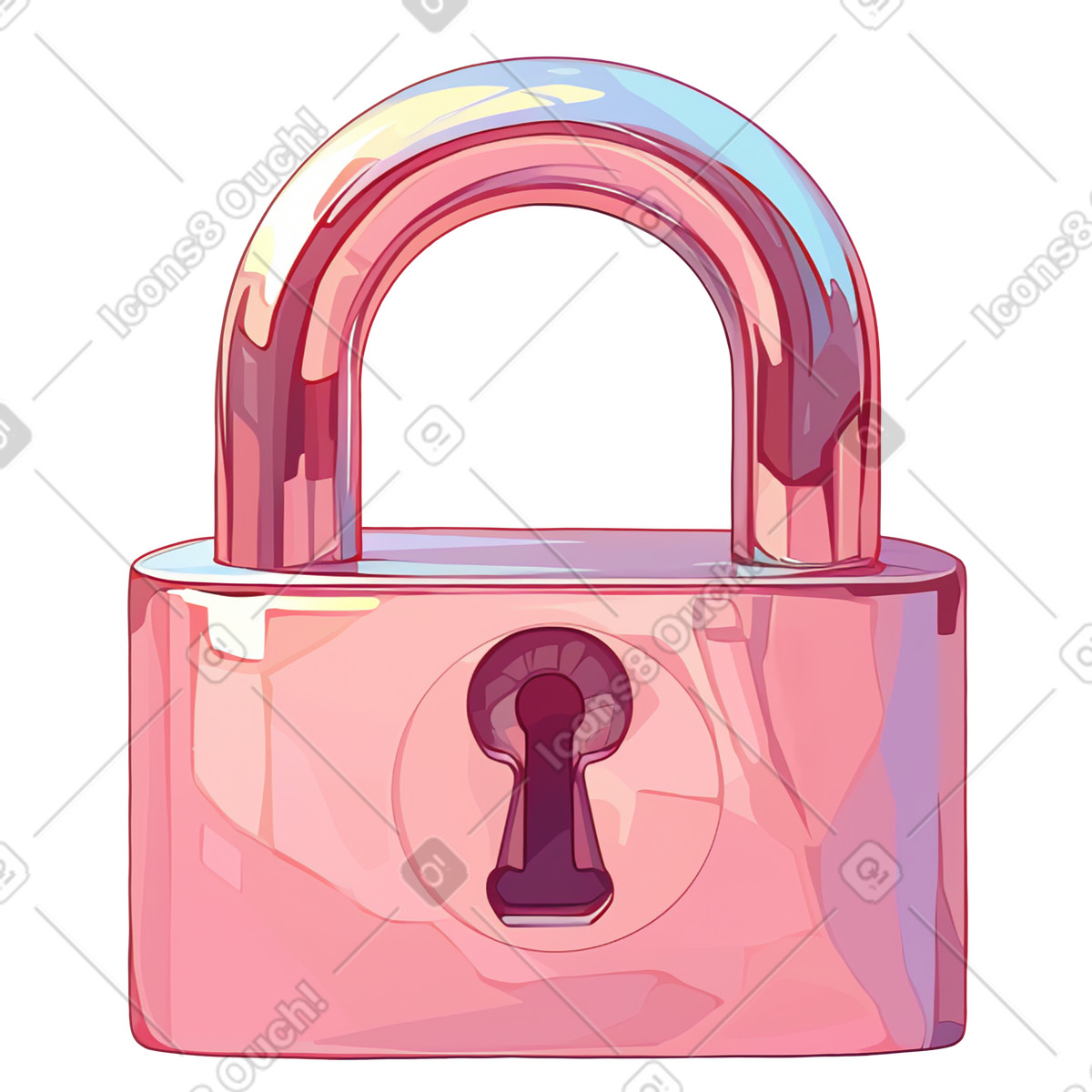Metalic padlock illustration in PNG, SVG