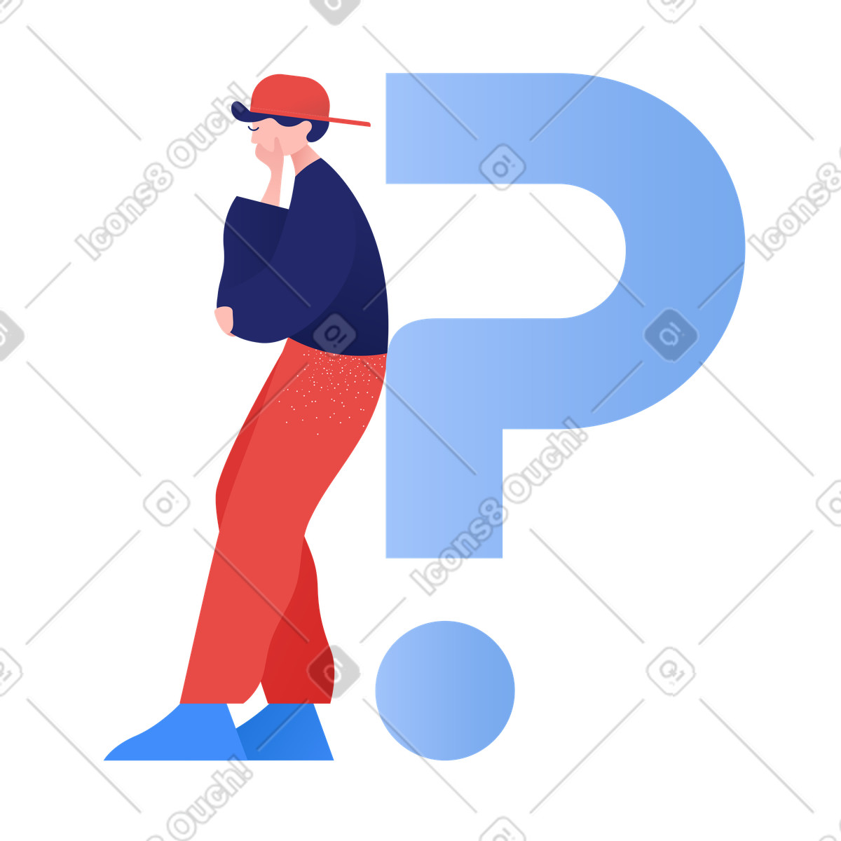 Der mensch steht neben dem fragezeichen-Illustration im Clip-Stil als Download in PNG, SVG