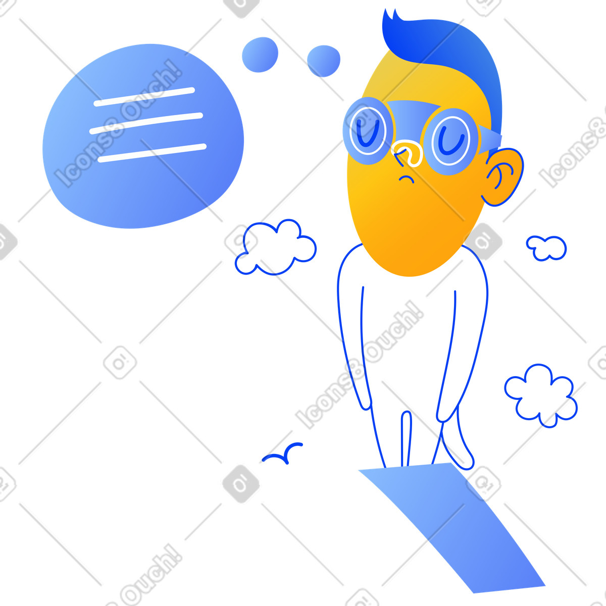 Subacqueo atletico che si prepara all'immersione illustrazione animata in stile Buddy scaricabile in GIF, Lottie (JSON), AE