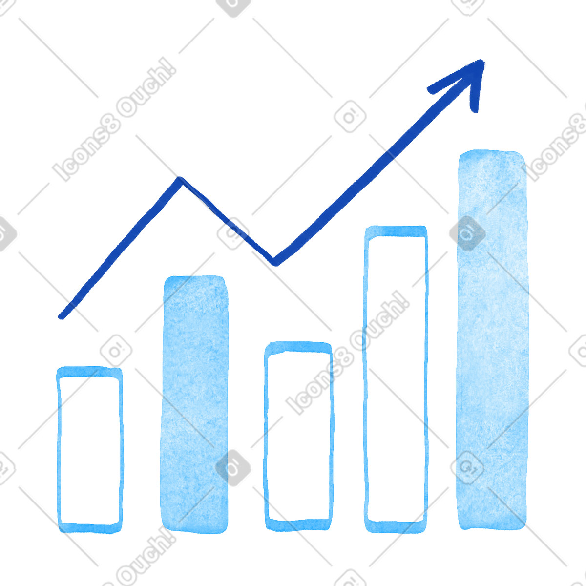Illustration Chart bars with upward arrow indicating strong business revenue growth dans le style Tint à télécharger aux formats PNG, SVG