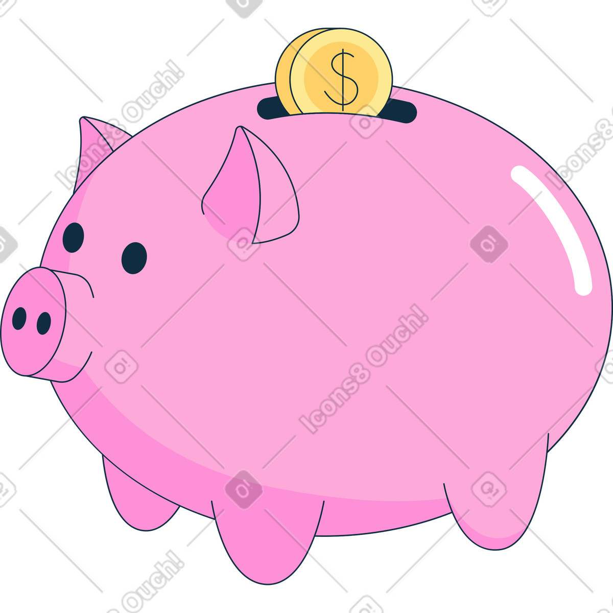 Bubble gum スタイルの コインとピンクの貯金箱 のイラストをPNG、SVG形式でダウンロード