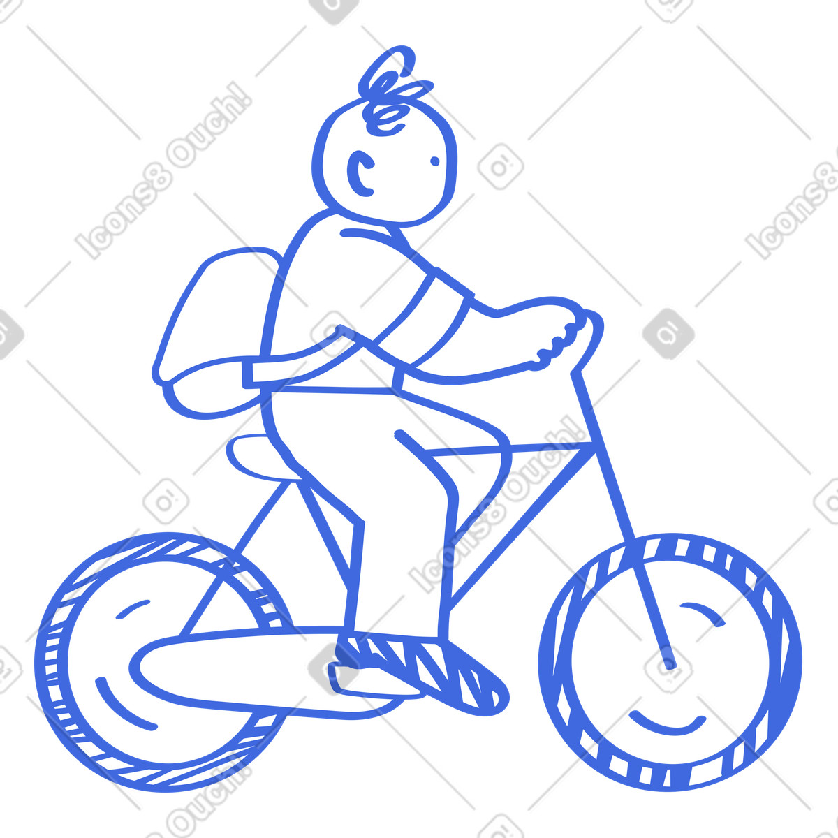 Ballpoint Pen 스타일의 Commuter riding bicycle with backpack promoting eco transportation lifestyle 일러스트레이션 PNG, SVG 다운로드