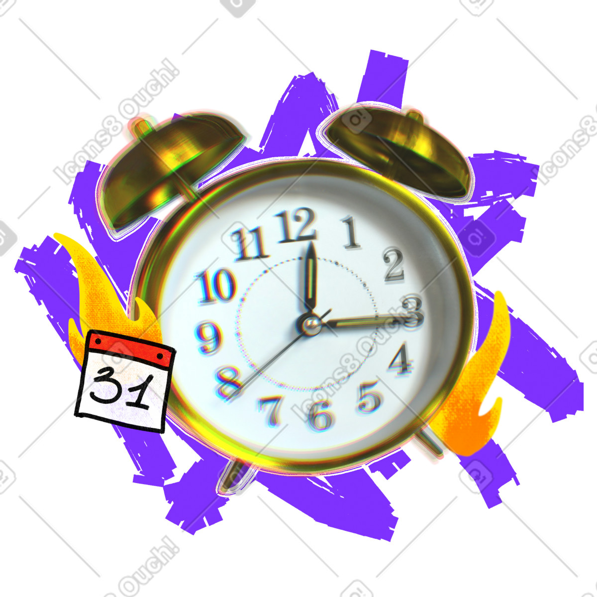 Ilustração de Prazo com data no calendário e despertador pegando fogo em PNG e SVG