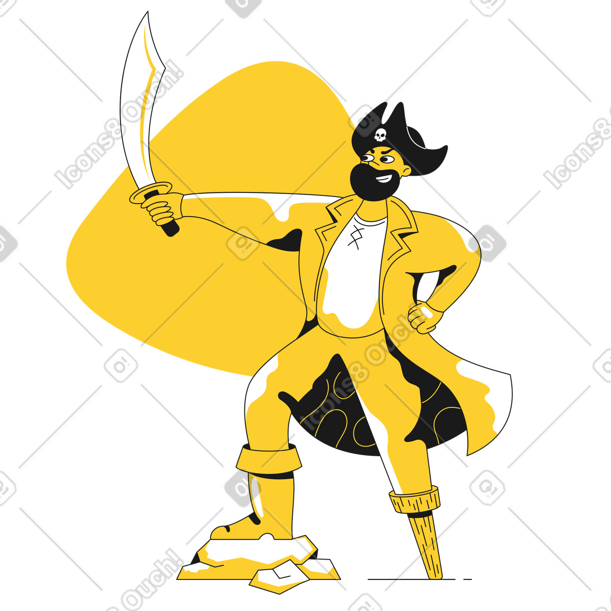Pirat steht mit einem schwert-Illustration im Taxi-Stil als Download in PNG, SVG