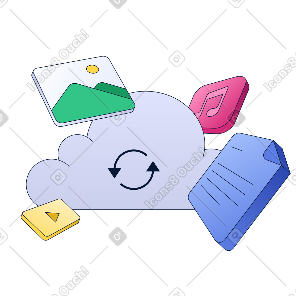 Cloud Sync and Storage Backup illustration in PNG, SVG