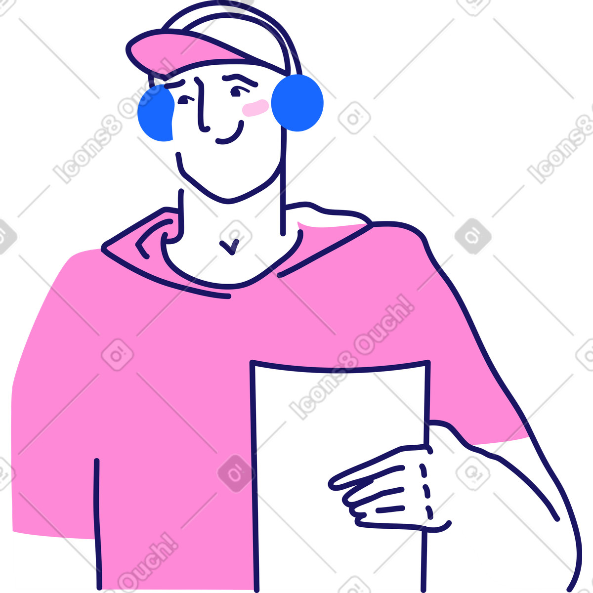 下载 Matey 风格的 拿着一张纸的耳机的人 插画，支持 PNG、SVG 格式