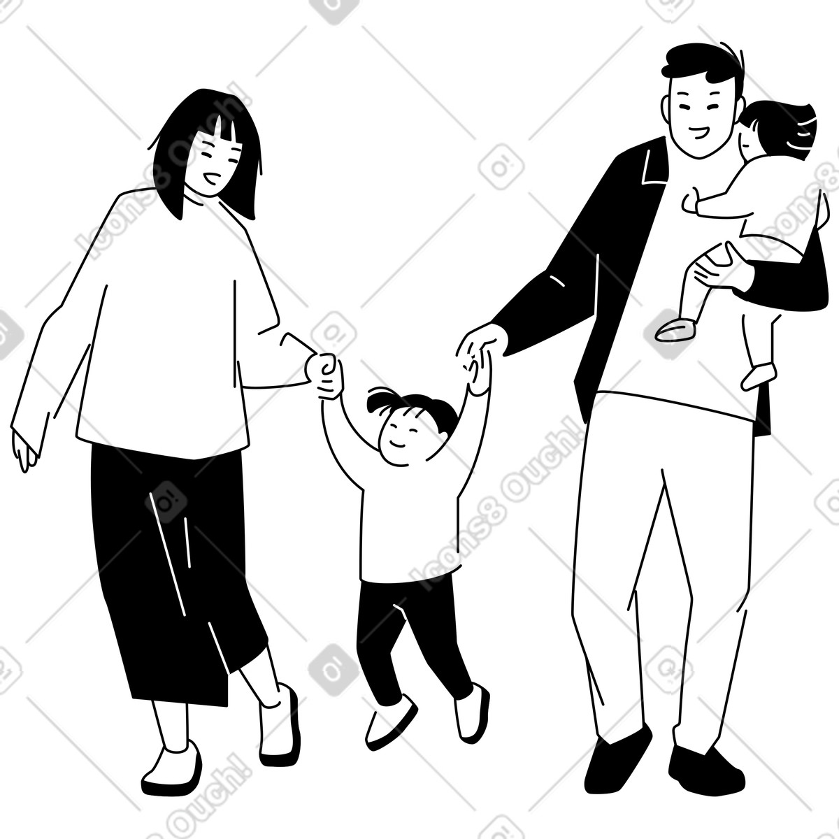 Glückliche familie auf einem spaziergang-Illustration im Weekday-Stil als Download in PNG, SVG