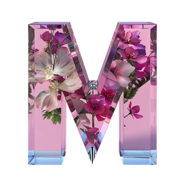 A floral letter M with a crystal effect - Initial style illustration