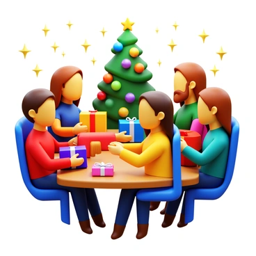 A holiday gift exchange party with friends happily swapping "wrapped presents". The setting includes a cozy room decorated with "festive lights" and a "Christmas tree" adorned with colorful ornaments. Friends are gathered in a circle, each person wearing "smiling expressions" and "festive sweaters". Some individuals are holding "brightly wrapped gifts" in their hands, while others are reaching out to exchange them. The atmosphere conveys a sense of joy and togetherness, with "sparkling decorations" enhancing the cheerful vibe of the occasion.