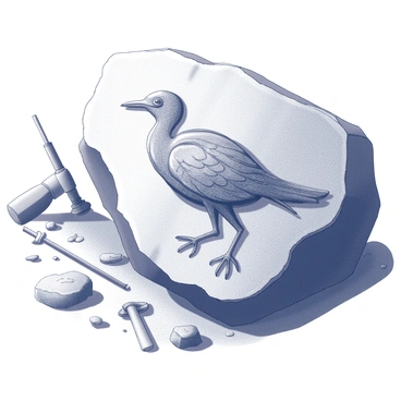 An ancient bird fossil embedded in a rock at an archeological site