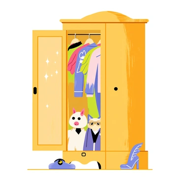 A wardrobe being magically transformed into a closet of eclectic costumes