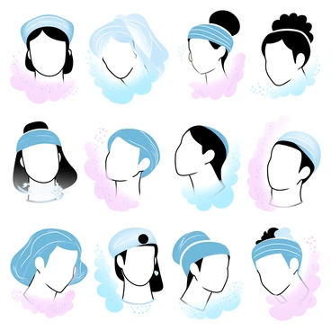 A collection of sketches featuring various heads from different cultures around the world. Each head showcases distinct hairstyles, headwear, and traditional attire representative of diverse regions. Surrounding the heads are ornamental patterns inspired by different cultures, enhancing the visual richness. The sketches are arranged in a grid format, allowing for a clear comparison of the unique characteristics of each head.