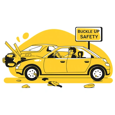 An illustration highlighting the importance of wearing seatbelts during a car accident