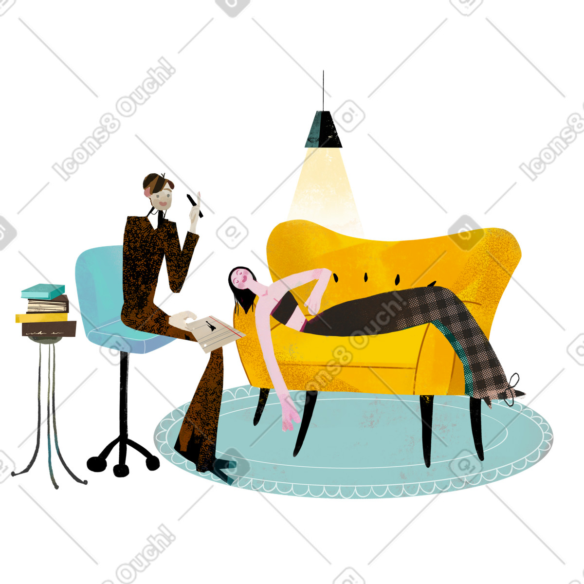 Ilustración Clienta en sesión de terapia estilo Fabulous a descargar PNG y SVG
