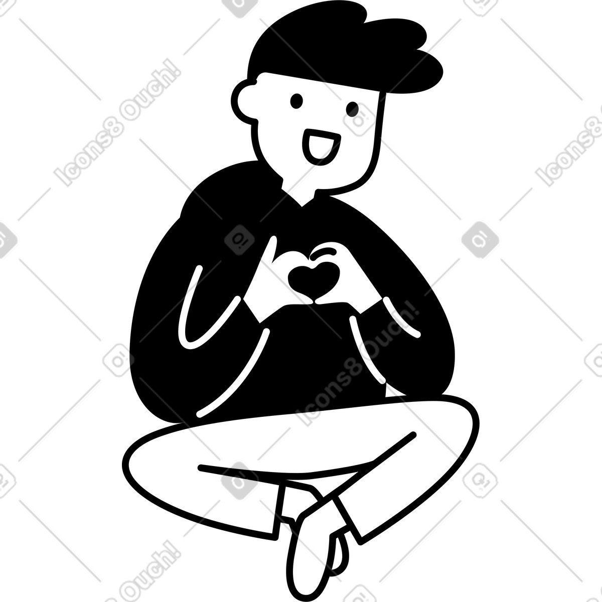 Character sitting cross legged making heart shape with hands-Illustration im Notion Line Art-Stil als Download in PNG, SVG