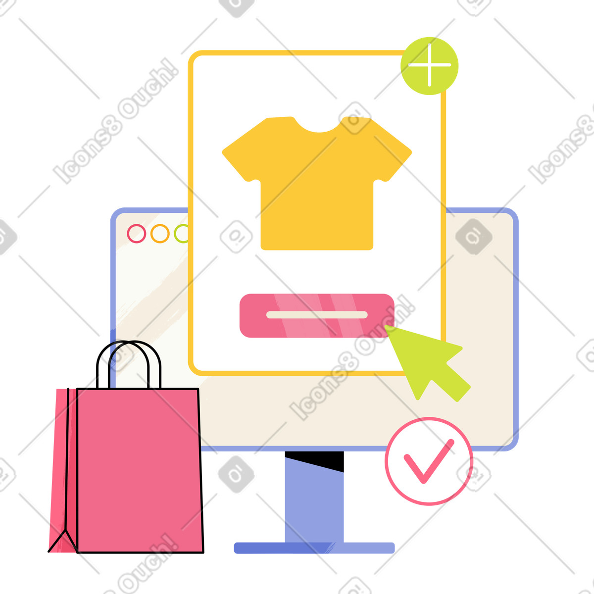 Ilustração de Adicionar item roupa ao carrinho para comprar online em no estilo Juicy baixar em PNG, SVG