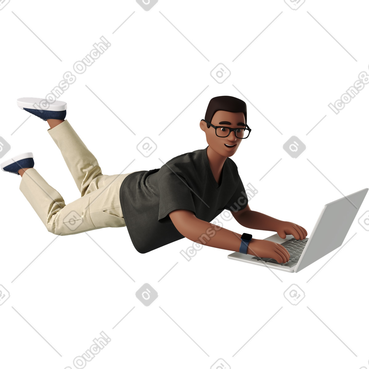 Man lying on stomach with laptop illustration vector clipart graphics