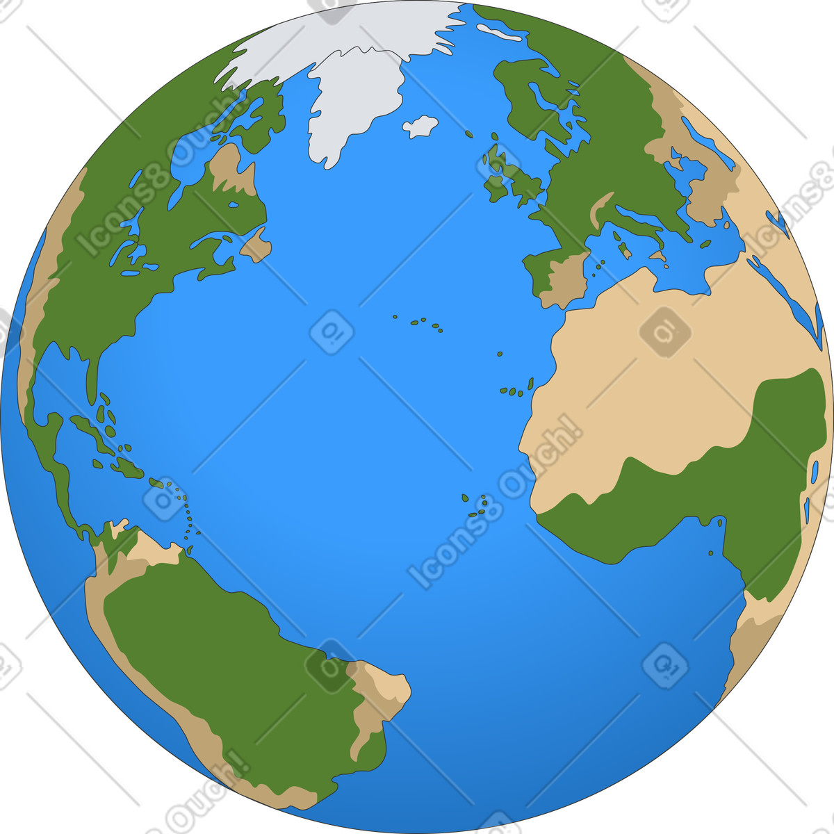 Earth illustration clipart of blue planet globe with detailed continents
