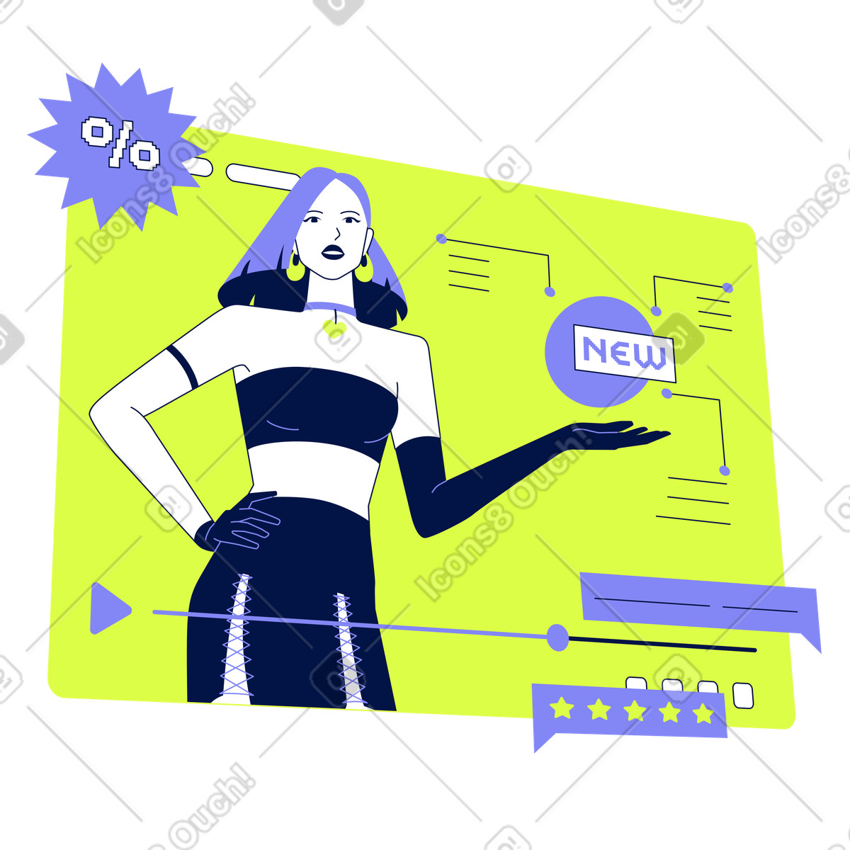 Ilustração de Presenter showcasing new product in online video, Digital marketing campaign em no estilo Glow para baixar em PNG, SVG
