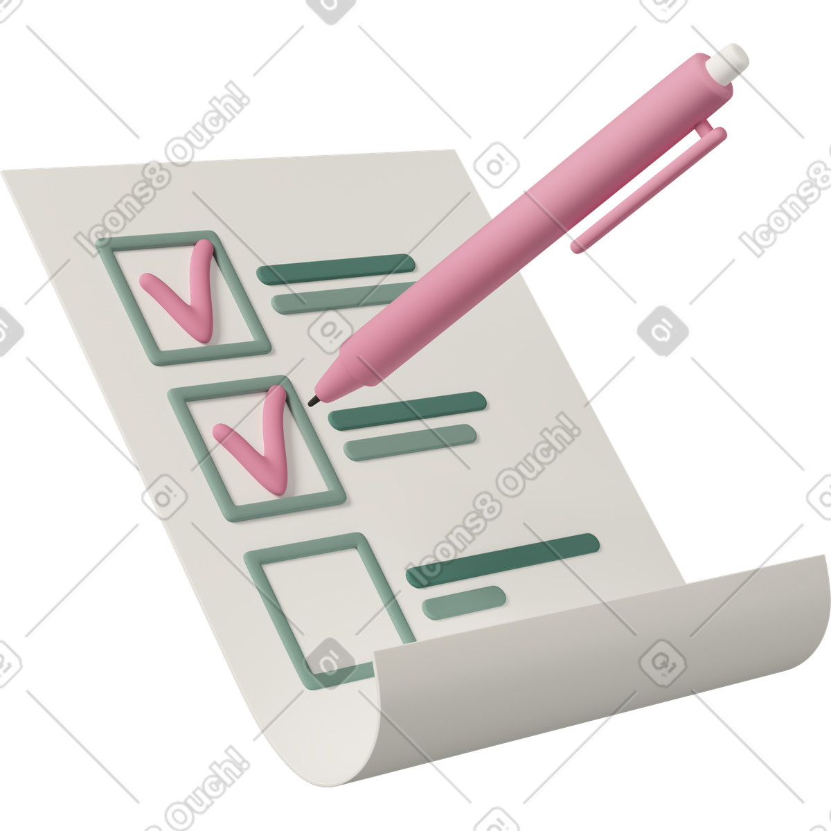 Checklist with pen animierte Illustration im 3D Casual life-Stil als Download in GIF, Lottie (JSON), AE