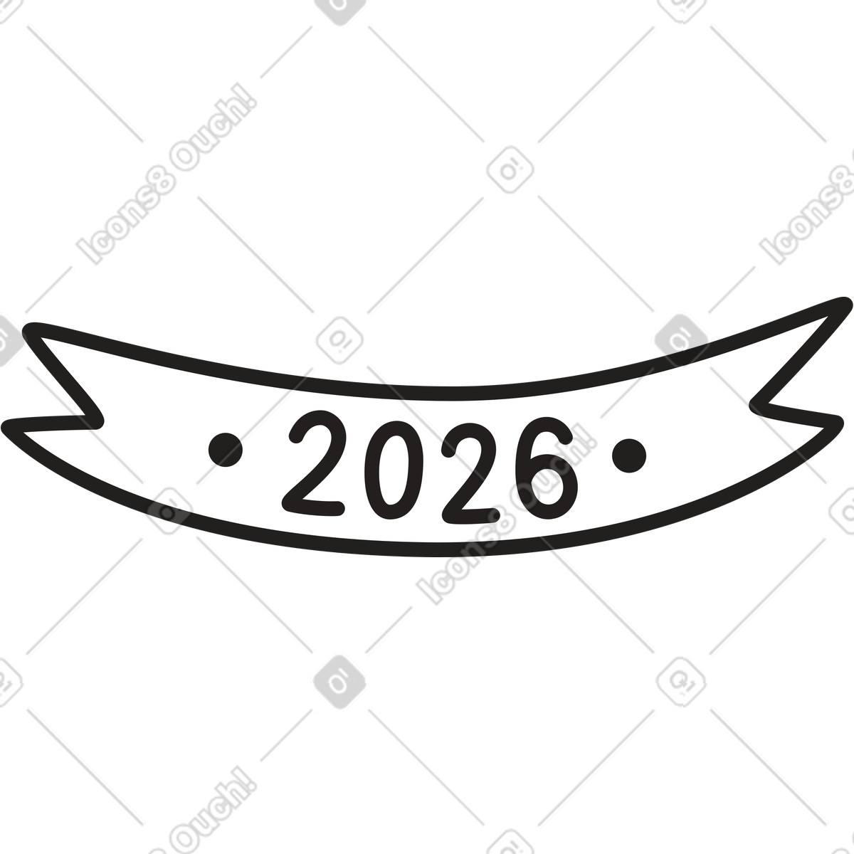 Year 2026 numbers on the ribbon illustration in Little style download in PNG, SVG