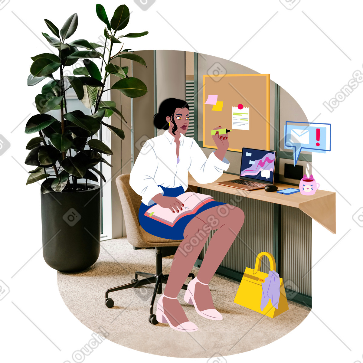 Büroangestellte plant am schreibtisch-Illustration im Everyday-Stil als Download in PNG, SVG