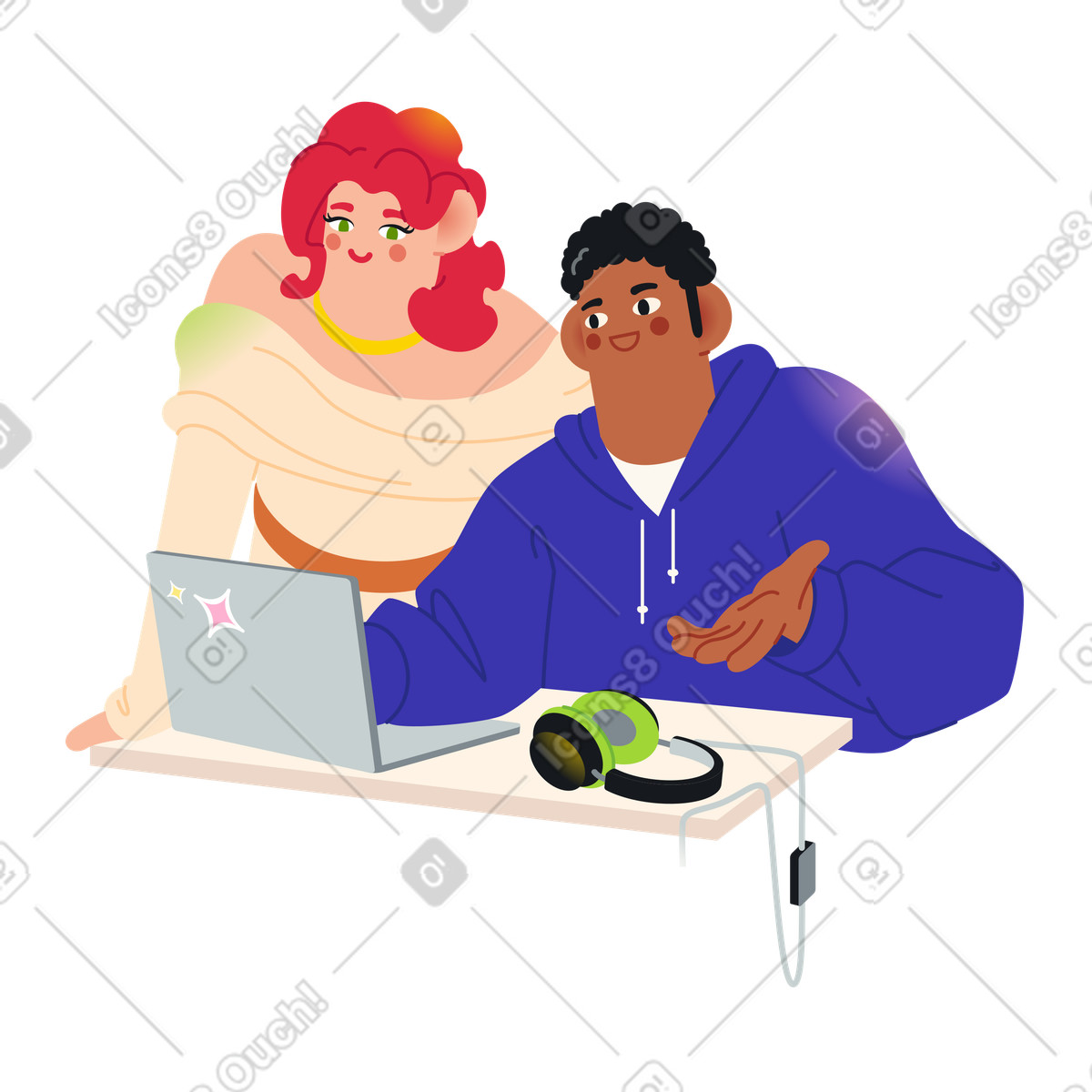 Illustration Collègues ayant une discussion de travail dans le style Fizzy à télécharger aux formats PNG, SVG