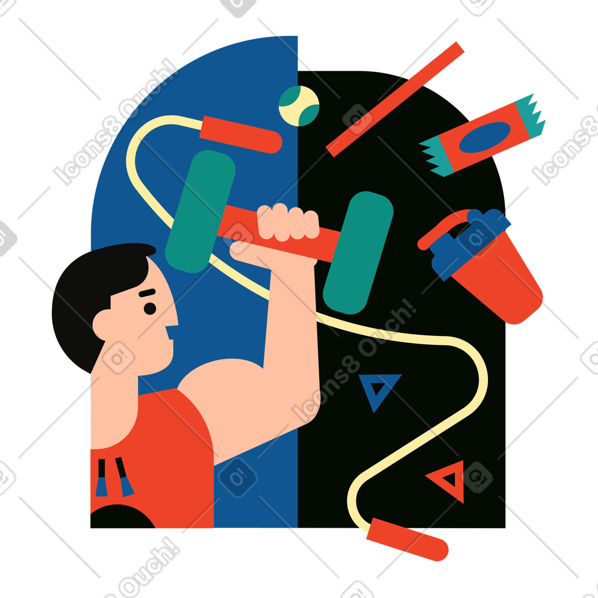 Ilustração de Homem se exercitando com equipamento esportivo em no estilo Polar para baixar em PNG, SVG