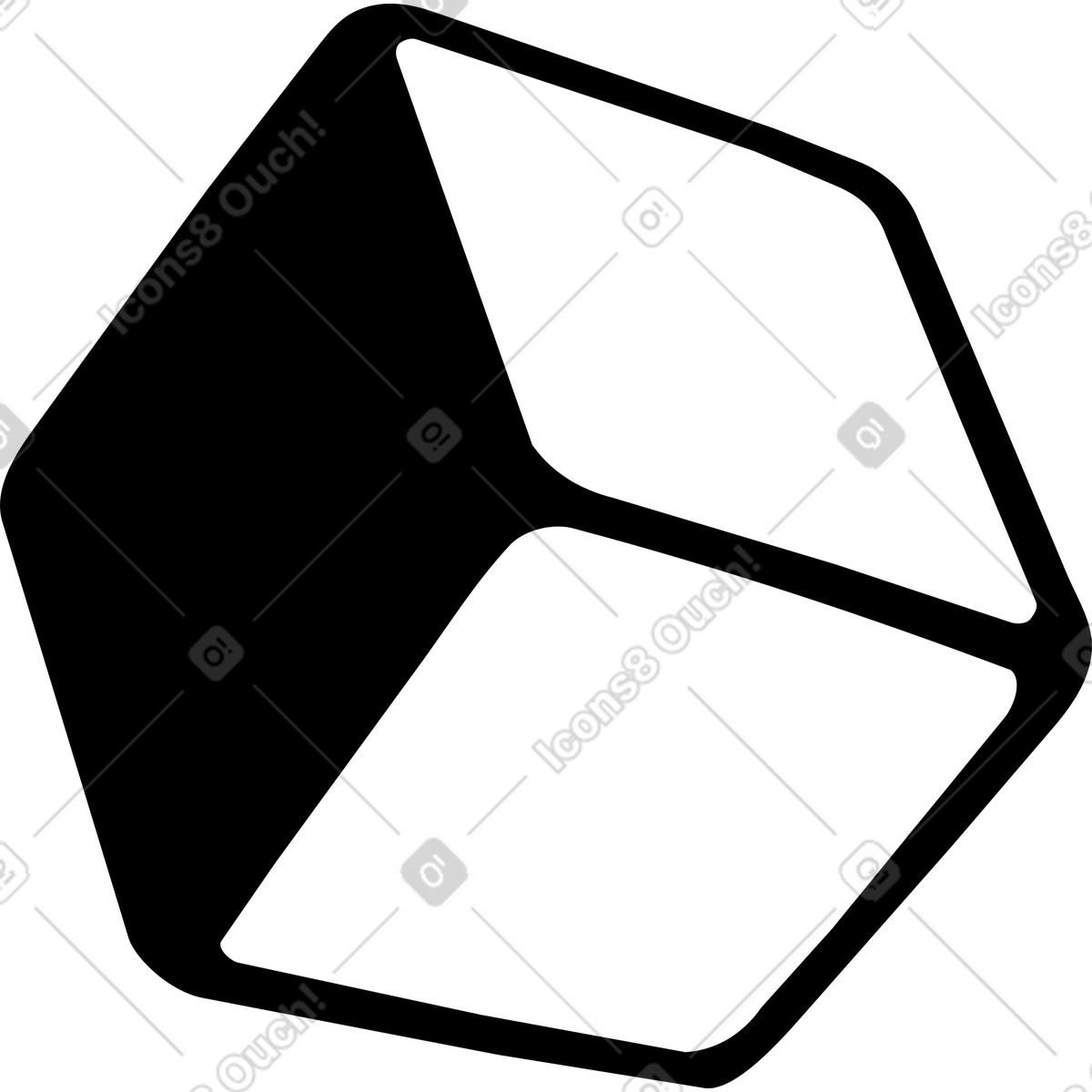 Simple cube with black facet illustration in Line style download in PNG, SVG