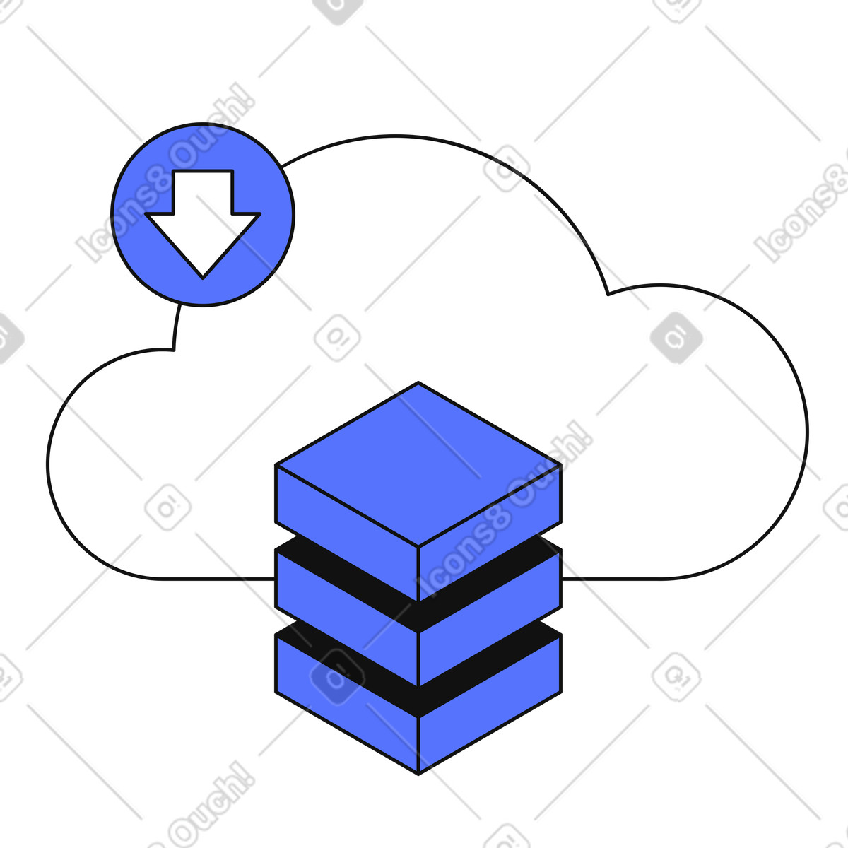 下载 Main 风格的 Cloud storage download icon representing online data backup and retrieval 插画，支持 PNG、SVG 格式