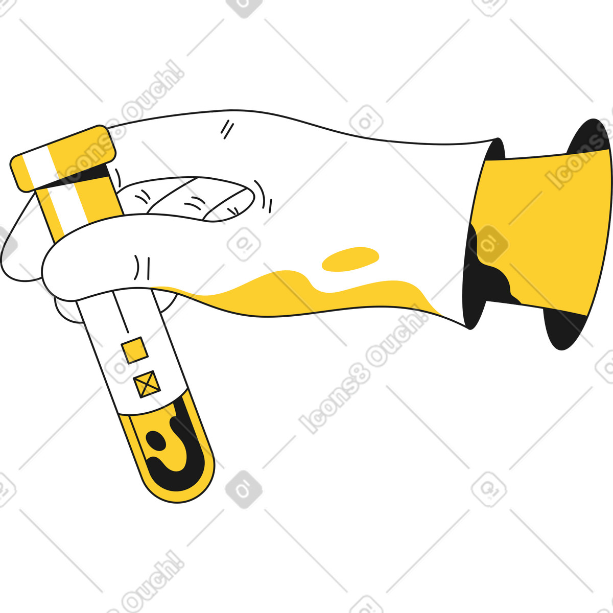 Gloved hand with test tube illustration in Taxi style download in PNG, SVG